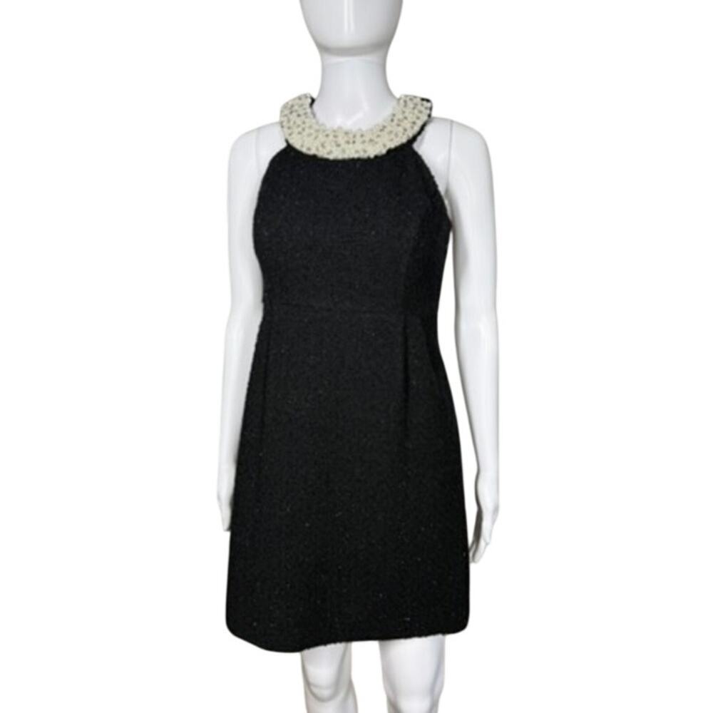 INC International Concepts Black Wool Blend Tweed Beaded Halter Dress Size 0